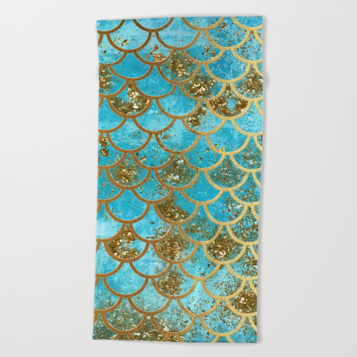 Aqua Teal Gold Glitter MermaidScales Mermaid Scales And Sea