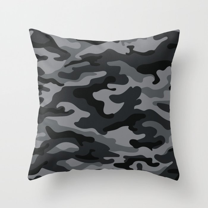 Camouflage Black And Grey Throw Pillow