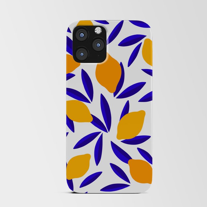 Blue and yellow Lemon Summery Pattern iPhone Card Case