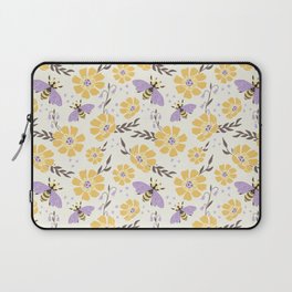 Honey Bees and Flowers - Yellow and Lavender Purple Laptop Sleeve