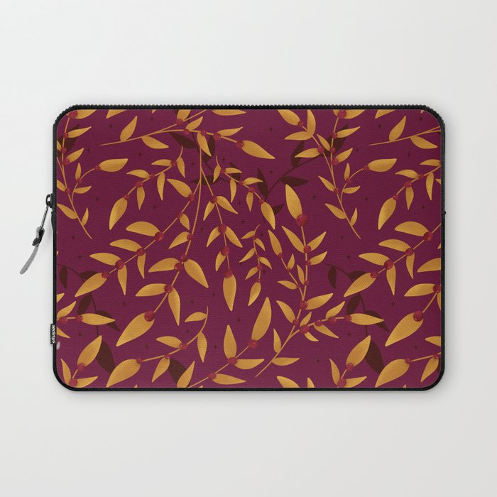 Golden Leaves and Berries Pattern Laptop Sleeve