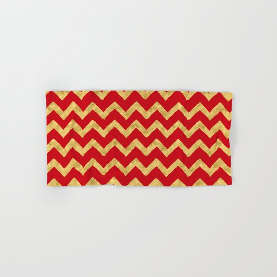 Chevron Red Gold Hand & Bath Towel