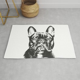 Black And White French Bulldog Sketch Area & Throw Rug