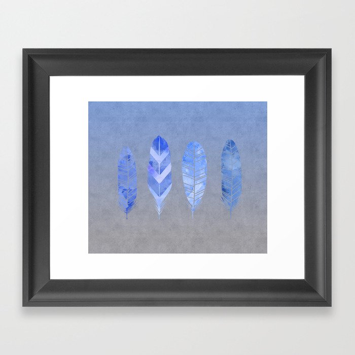 Blue Feather watercolor art Framed Art Print