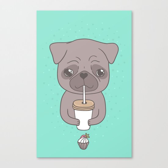 Pug, coffee & cupcake Canvas Print
