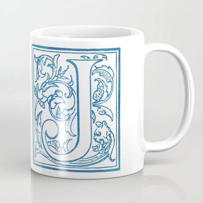 letter j elegant antique floral letterpress monogram coffee mug by