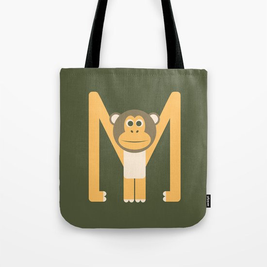 Letter M // Animal Alphabet // Monkey Monogram Tote Bag