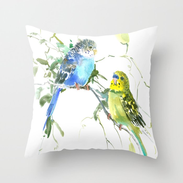 Parakeets, budgies pet bird home decor Throw Pillow