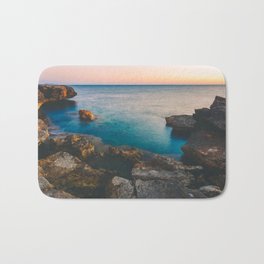 Spain Photography - Beautiful Blue Water By Some Stone Hills Bath Mat