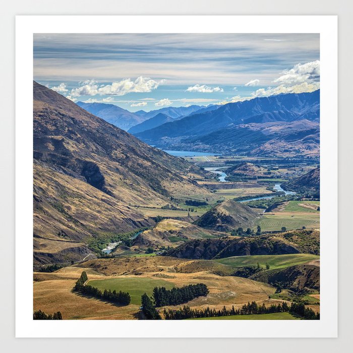 New Zealand Photography - Fields And A River Among The Giant Landscape Art Print