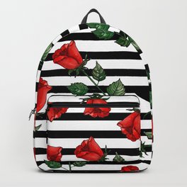 Valentine Black Stripe With Red Roses Backpack
