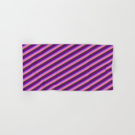 [ Thumbnail: Royal Blue, Hot Pink, Dark Green, and Purple Colored Stripes/Lines Pattern Hand & Bath Towel ]