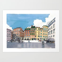 Piazza di Santa Maria, Trastevere, Rome. Art Print