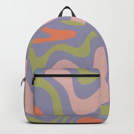 Liquid Swirl Retro Abstract Pattern 6 in Lavender Blue, Celadon, Lime Green, Cantaloupe Orange, and Pale Pink Backpack