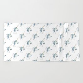 Narwhal in the bathroom painting watercolour Beach Towel