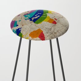 Rainbow color painted world map on dirty old grunge cement wall Counter Stool