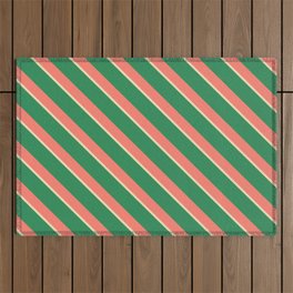 [ Thumbnail: Tan, Sea Green & Salmon Colored Striped/Lined Pattern Outdoor Rug ]