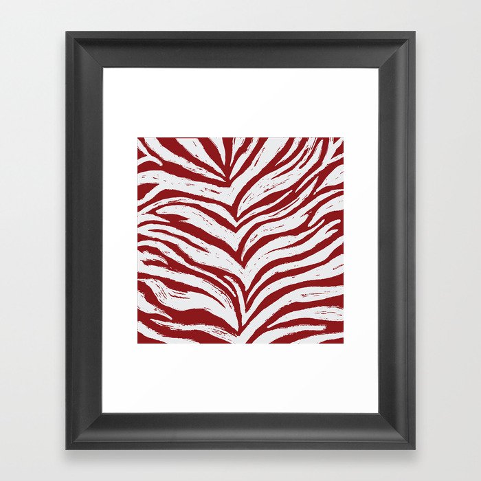 Tiger Stripes -Red & White - Animal Print - Zebra Print Framed Art Print