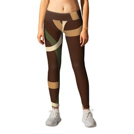 Abstract brown mid century shapes Leggings