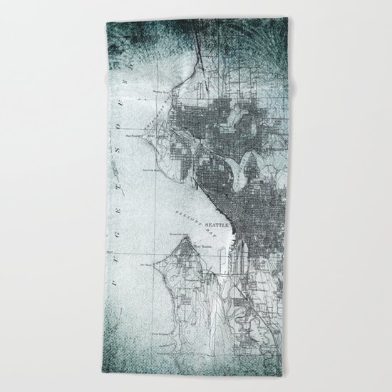 Vintage Seattle City Map Beach Towel