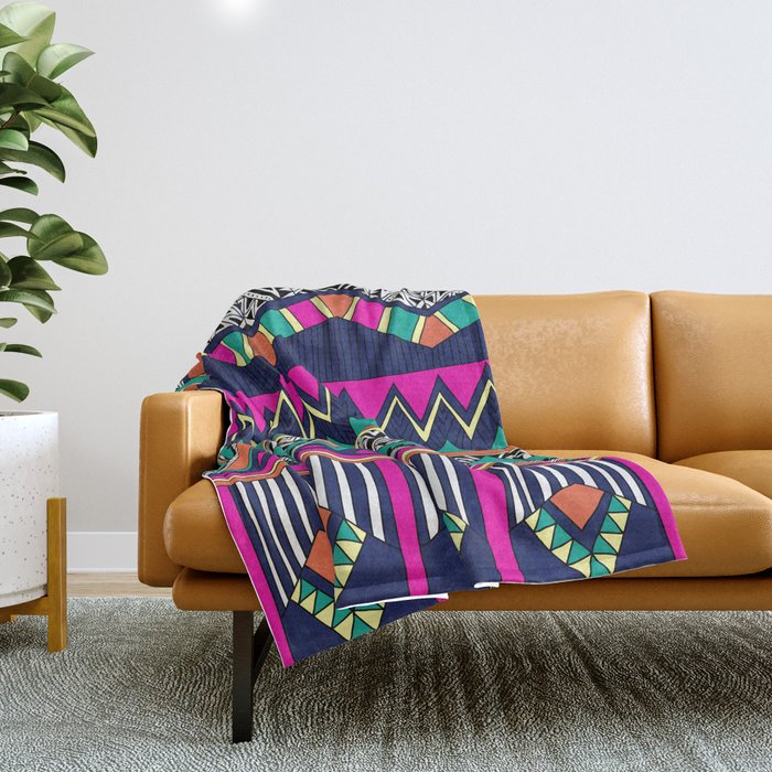 Multicolor tribal background with doodle elements Throw Blanket