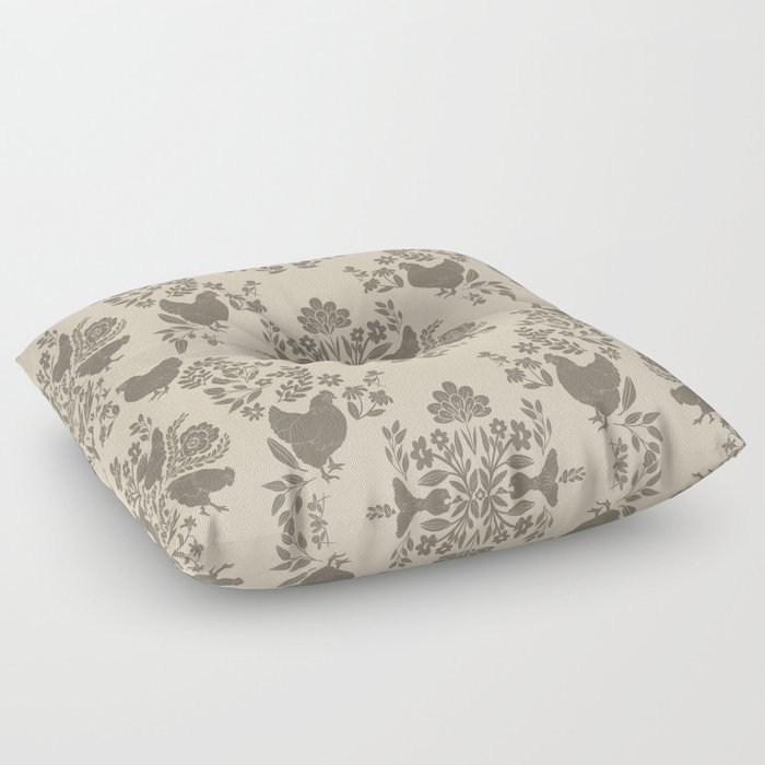 Chicken Damask in Warm Grey Floor Pillow
