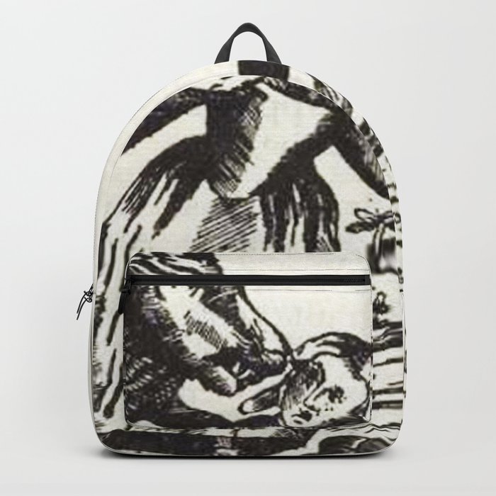 Werewolf attack Medieval etching Backpack