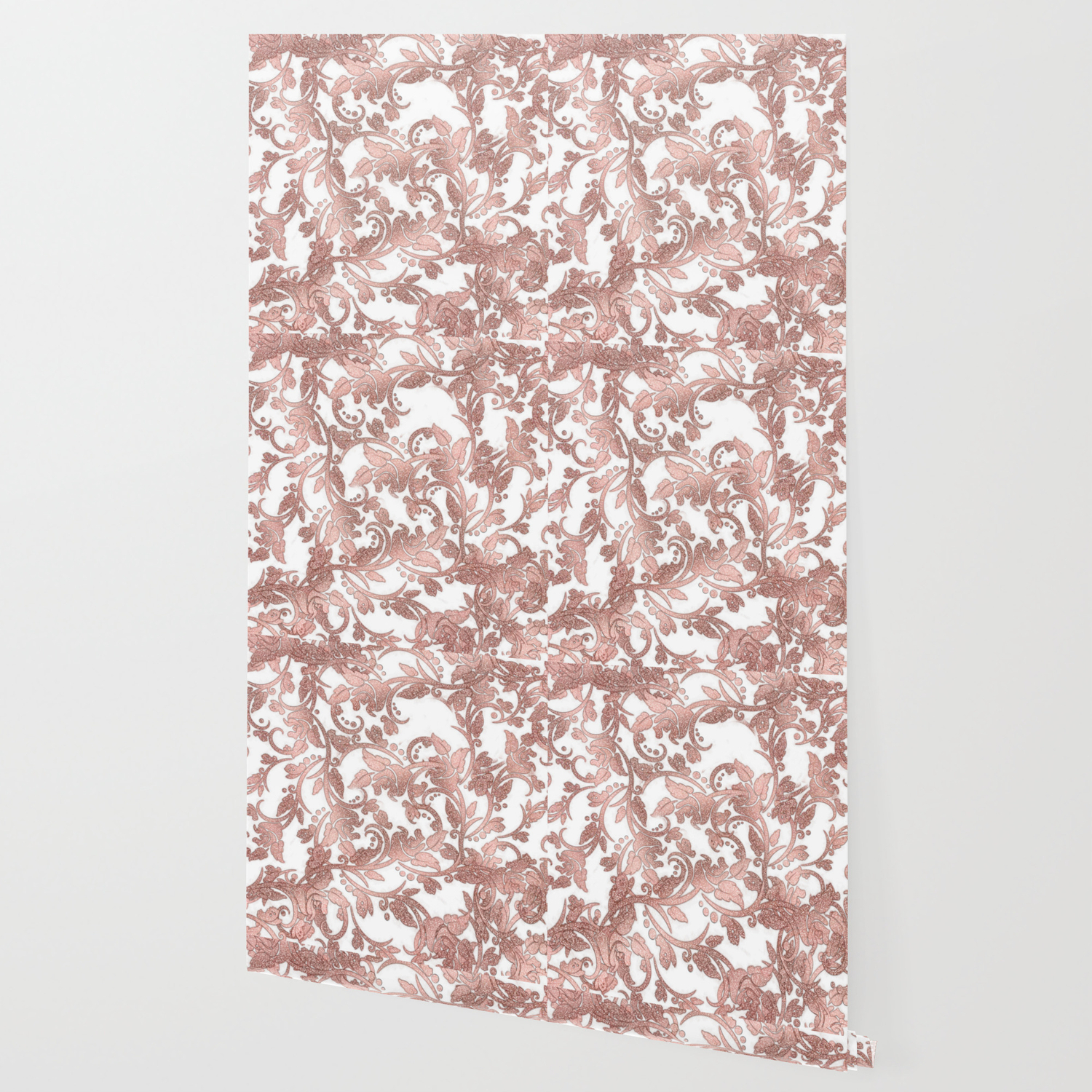 Chic Girly Rose Gold Glitter Floral Wallpaper By Pink Water Society6