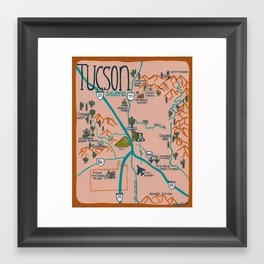 Tucson Arizona Illustrated Map- Rust Framed Art Print