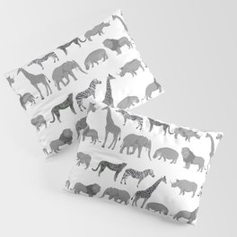 Safari animals minimal grey and white zebra giraffe cheetah hippo rhino nursery Pillow Sham