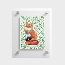 Fox watercolor with green foliage Floating Acrylic Print