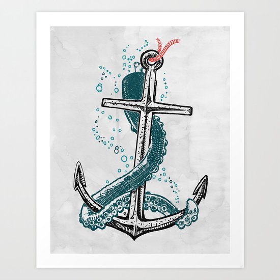 Anchor and Tentacle (Riso edition) Art Print
