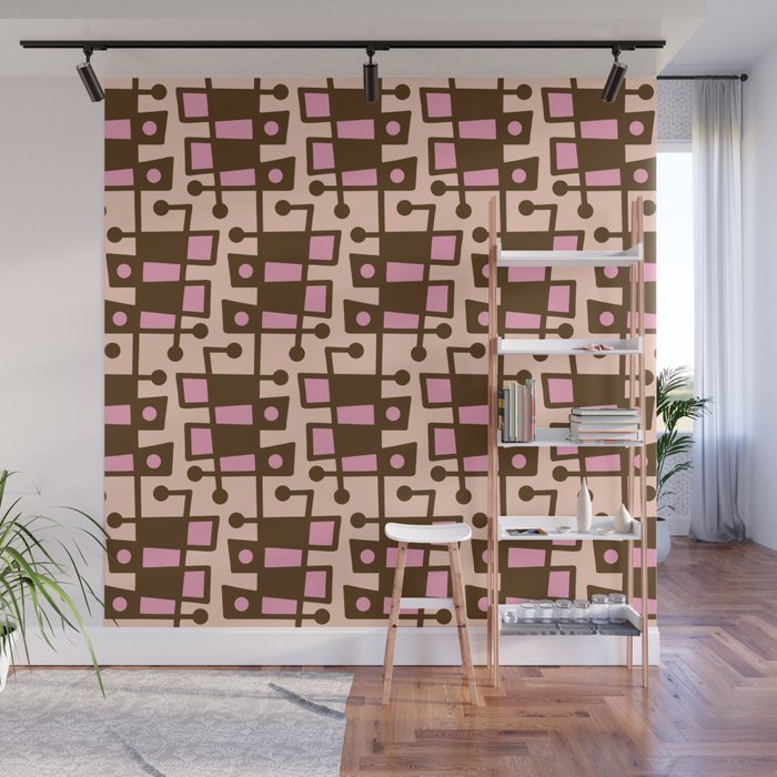 Mid Century Modern Abstract 212 Pink And Brown Wall Mural By