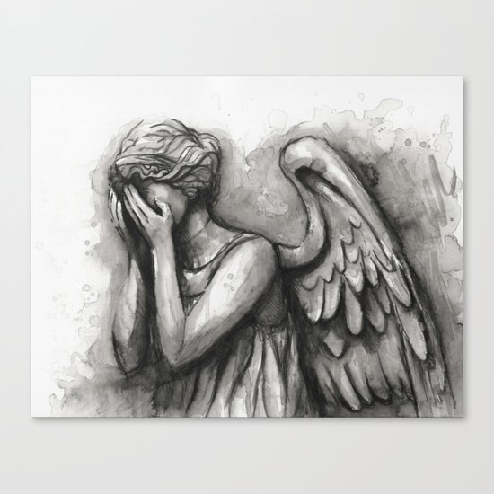 Weeping Angel Watercolor Doctor Who Art Canvas Print
