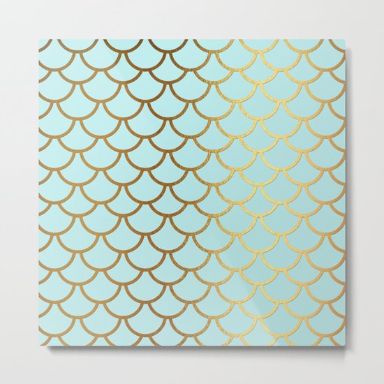 Aqua Teal and Gold Foil MermaidScales - Mermaid Scales Metal Print