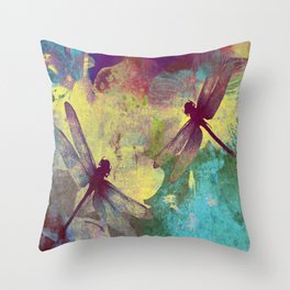 Painting Orchids and Dragonflies Throw Pillow