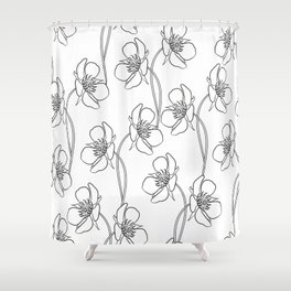 Strawberry flowers in seamless background. Black and white drawing. Shower Curtain