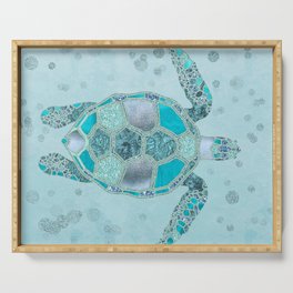 Glamour Aqua Turquoise Turtle Underwater Scenery Serving Tray