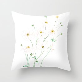 White Japanese Anemone field watercolor painting Throw Pillow