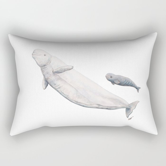 Beluga and baby beluga whale Rectangular Pillow