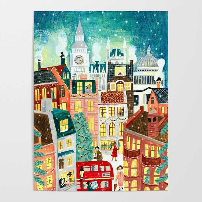 London city lights in the snow Poster