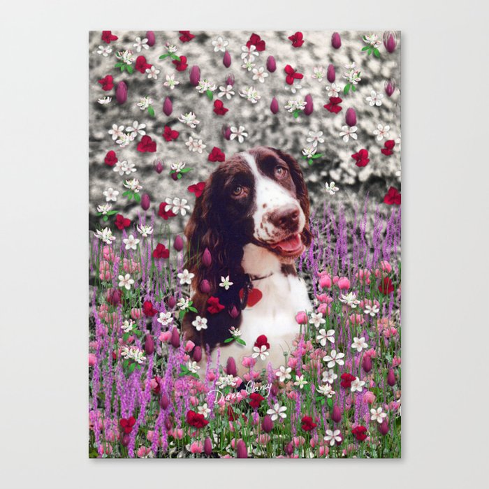 Lady in Flowers - Brittany Spaniel Dog Canvas Print