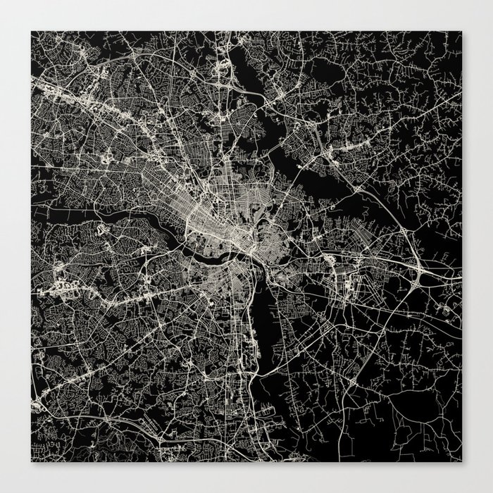 Richmond USA. Black and White City Map Canvas Print