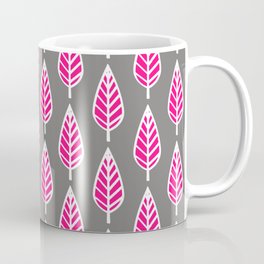 Beech Leaf Pattern, Fuchsia Pink and Silver Gray Coffee Mug