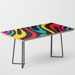 Wavy Loops Retro 80s Colorful Abstract Pattern on Black Coffee Table
