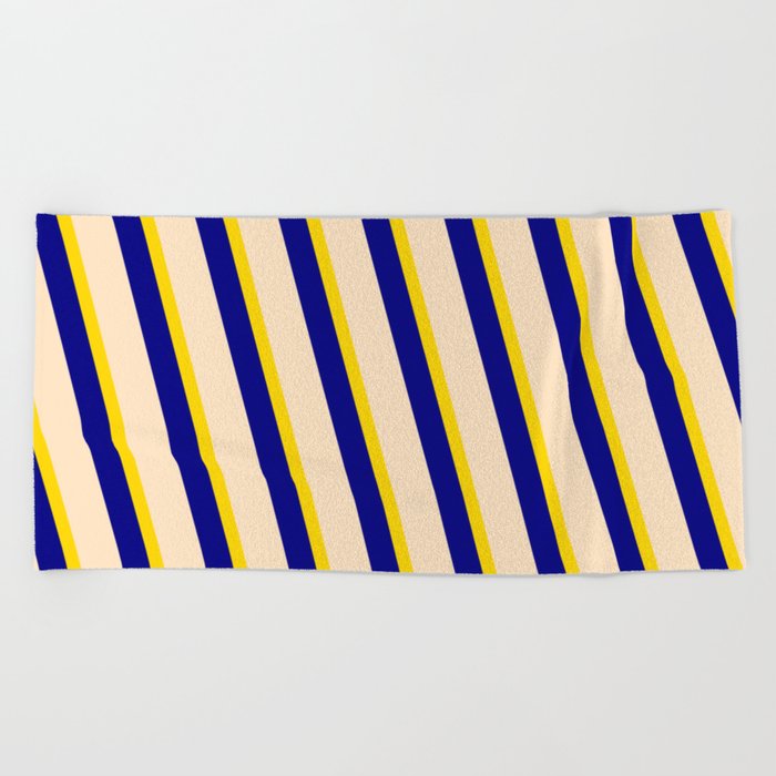 Yellow, Blue, and Bisque Colored Stripes Pattern Beach Towel
