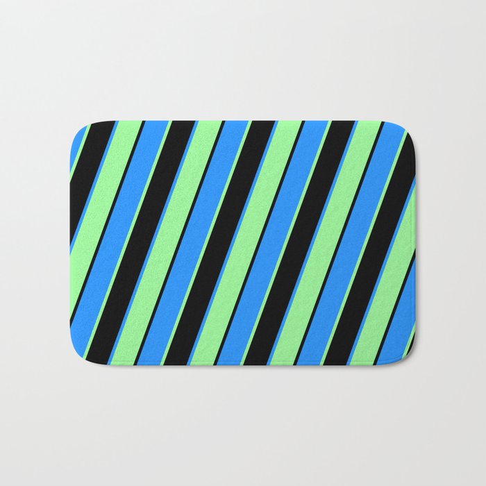 Black, Blue, and Green Colored Striped Pattern Bath Mat