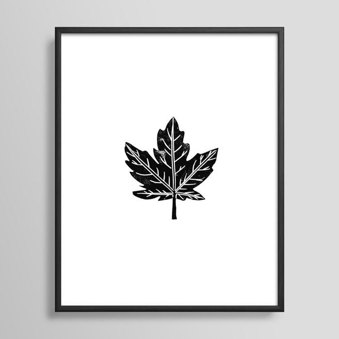 Prints of Black and white digital illustration of maple leaf