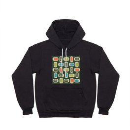 Midcentury MCM Rounded Rectangles Multicolored Dark Green Hoody