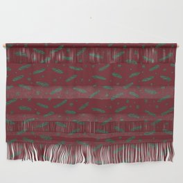 Christmas branches and stars - burgundy and green Wall Hanging